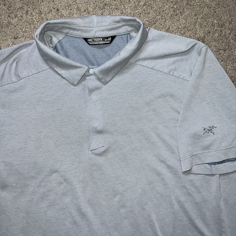 Arc'teryx Polo Shirt Mens Sz L Eris Performance Hiking Snap Front Light Blue